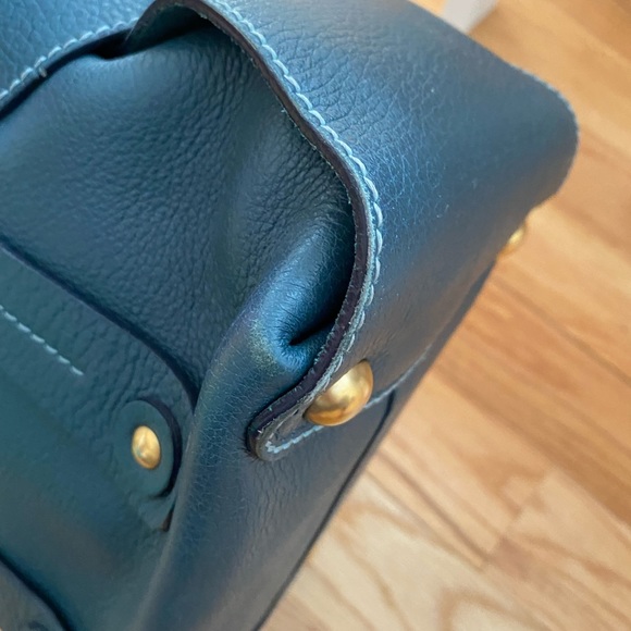 Authentic Ferragamo Blue Gancini Tote with Double Straps & Brushed Gold Hardware - Picture 12 of 13